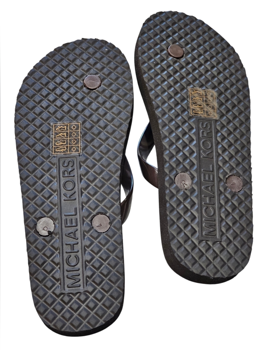 Michael Kors Women's Brown and Gold Logo Flip Flops, Size 7. New Without Tags - Picture 6 of 6